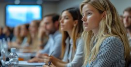 Young Woman Attentively Listening In A Conference