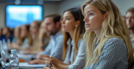 Young Woman Attentively Listening In A Conference